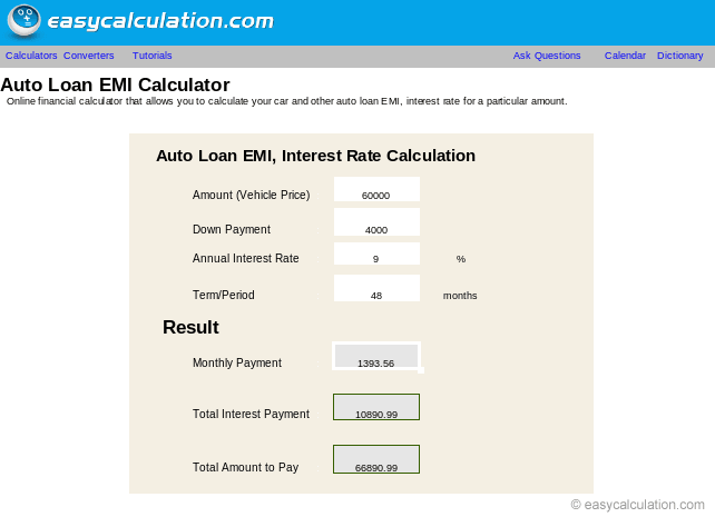 Калькулятор auto Power. Auto loan rates.